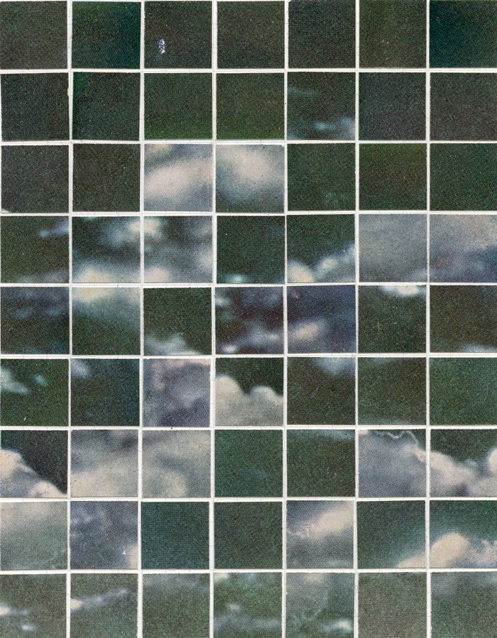 A tiled image of clouds against a green-blue background