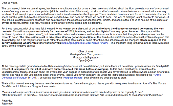 The text of an email