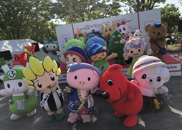 Mascots from Japanese municipalities are pictured.