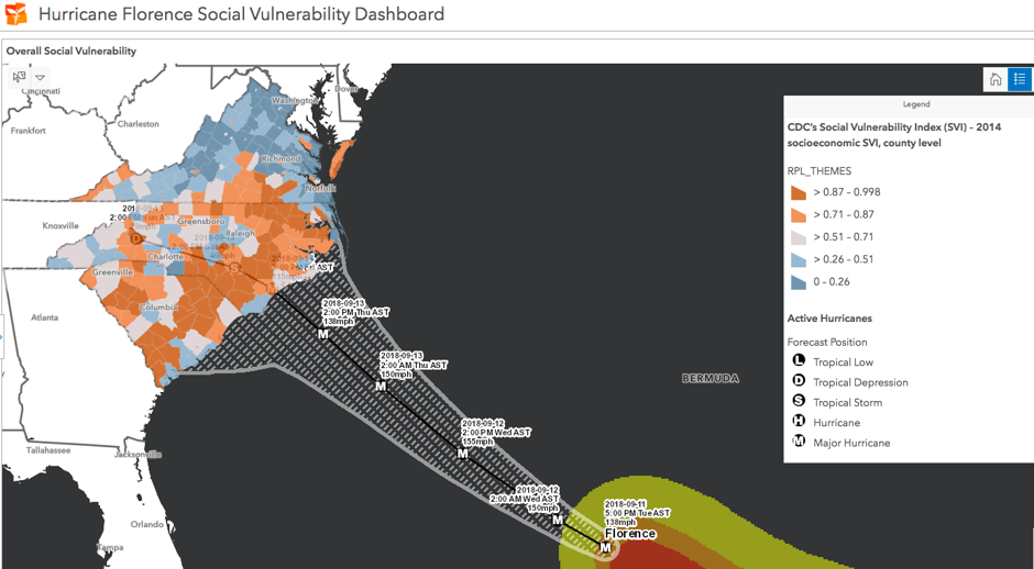 map of social vulnerability in hurricane's path