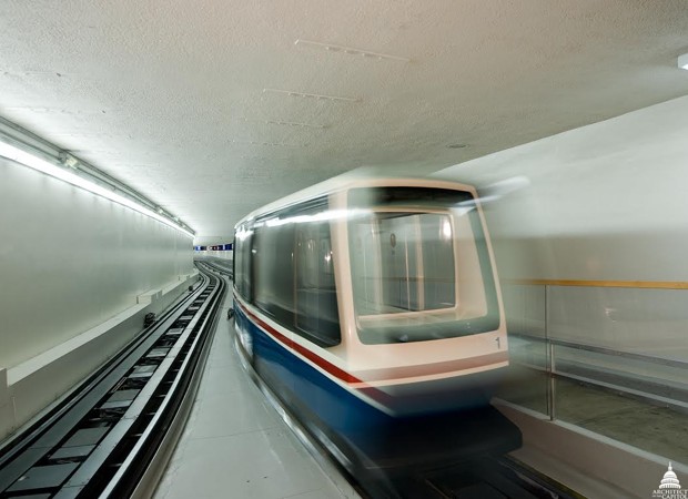 A train in the tunnels of the U.S. Capitol Building.