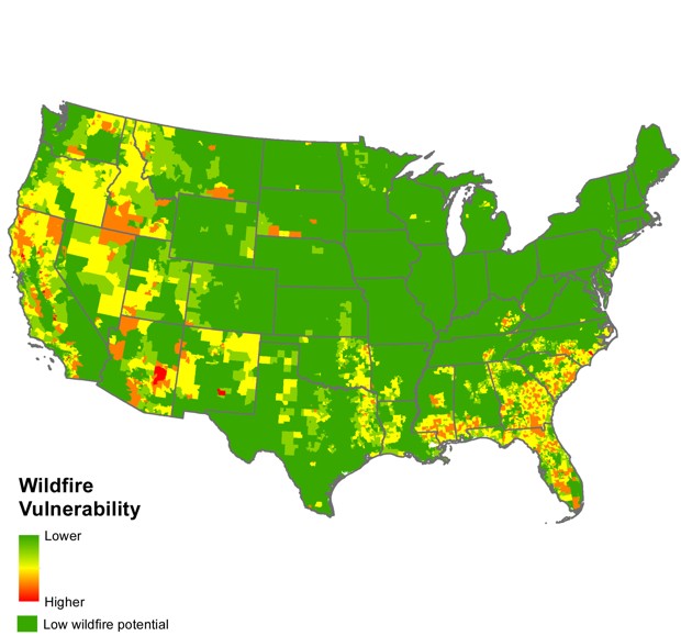 map of wildfire vulnerability