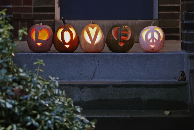 Pumpkins spelling out L-O-V-E to honor the 11 killed during Saturday's Synagogue mass shooting