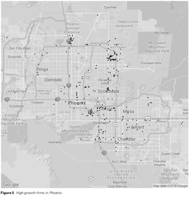 a map of high-growth firms in the Phoenix metro area