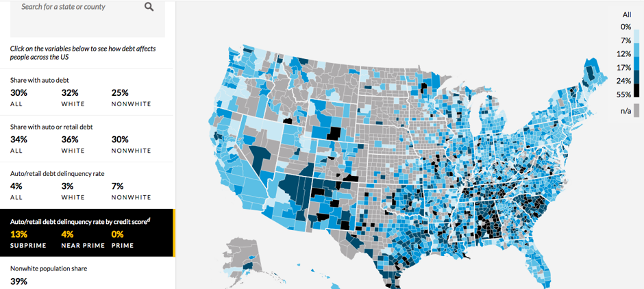 The subprime delinquency rate is also marred by geographical disparity.