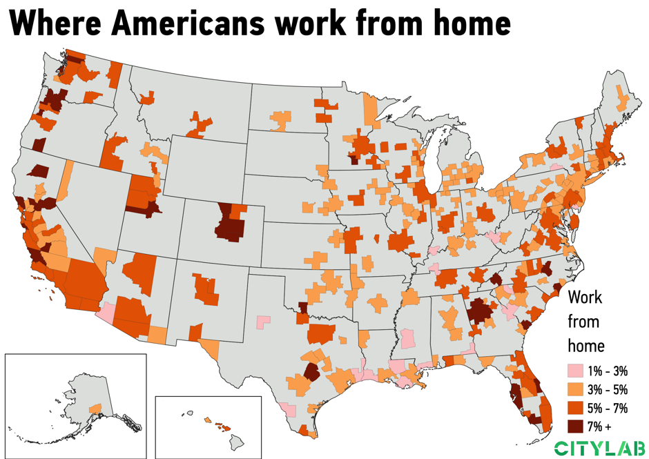 a U.S. metro map of where Americans work from home
