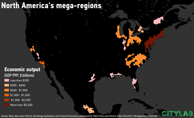 Image result for megaregions map city lab richard florida north america