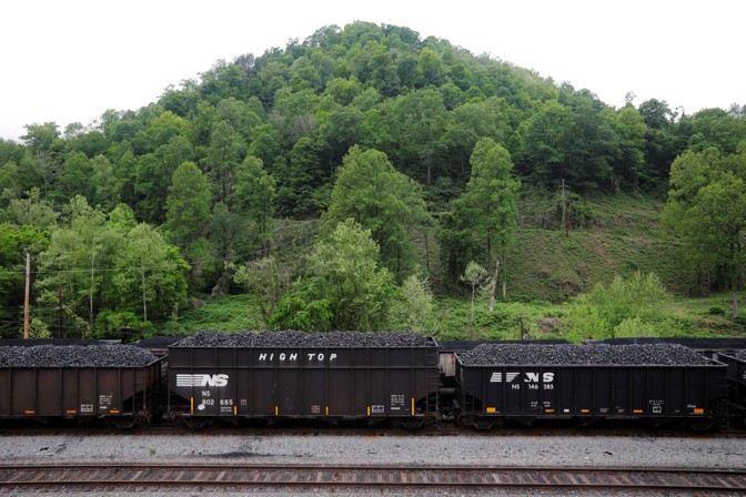 Coal sits in train cars on tracks in Grundy, Virginia, U.S., May 17, 2018.  