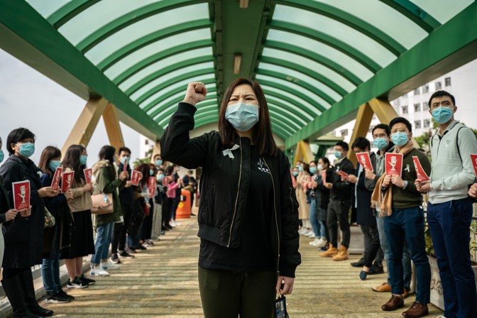 A protester wearing a mask in Hong Kong