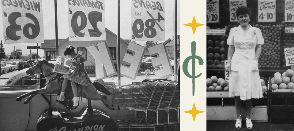 left: photo from 1958 supermarket; right: Mary Glickburg