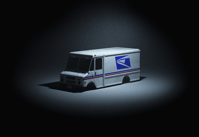 postal truck with no wheels