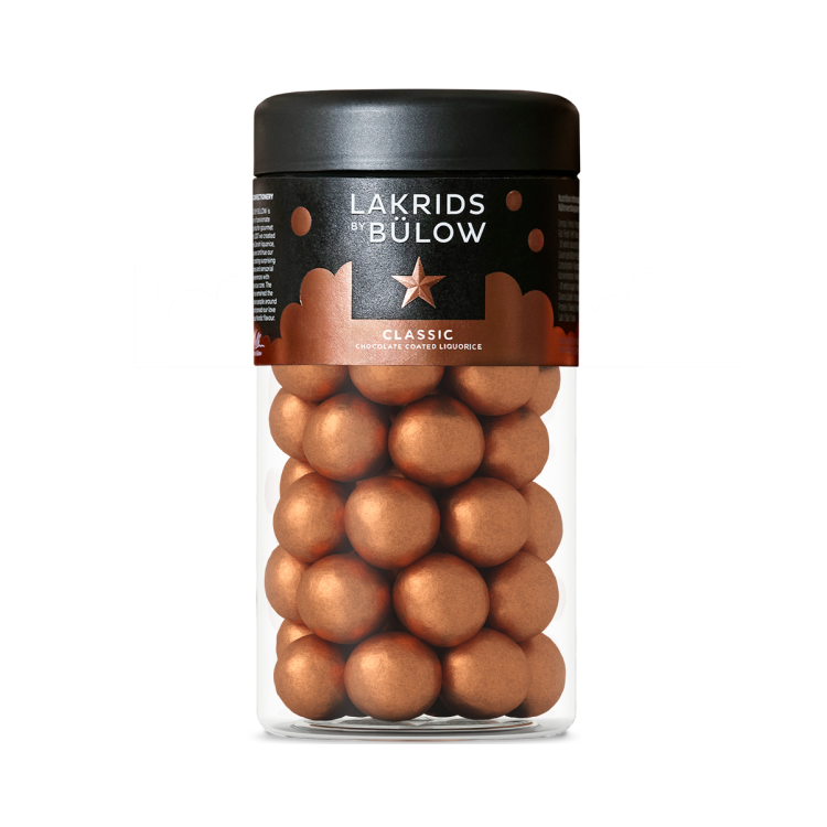A container of bronze ball-shaped candies. 