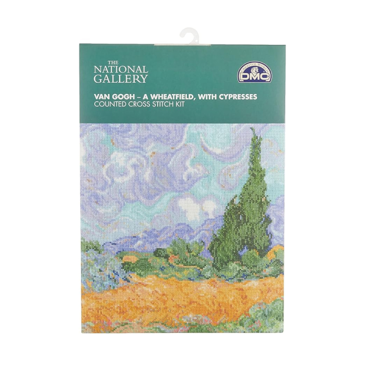 A cross-stitch kit of Van Gogh's "Wheat Field with Cypresses." 