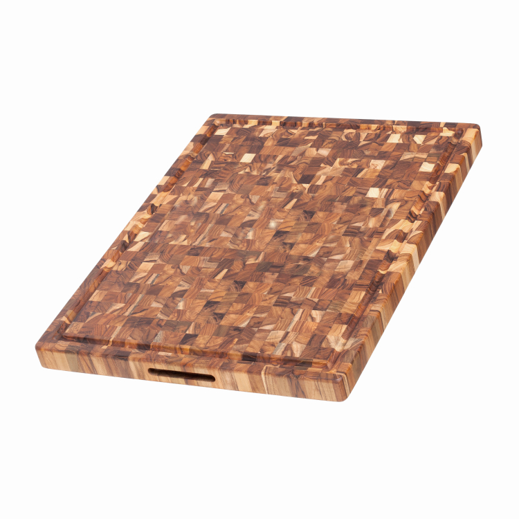 A wooden cutting board. 