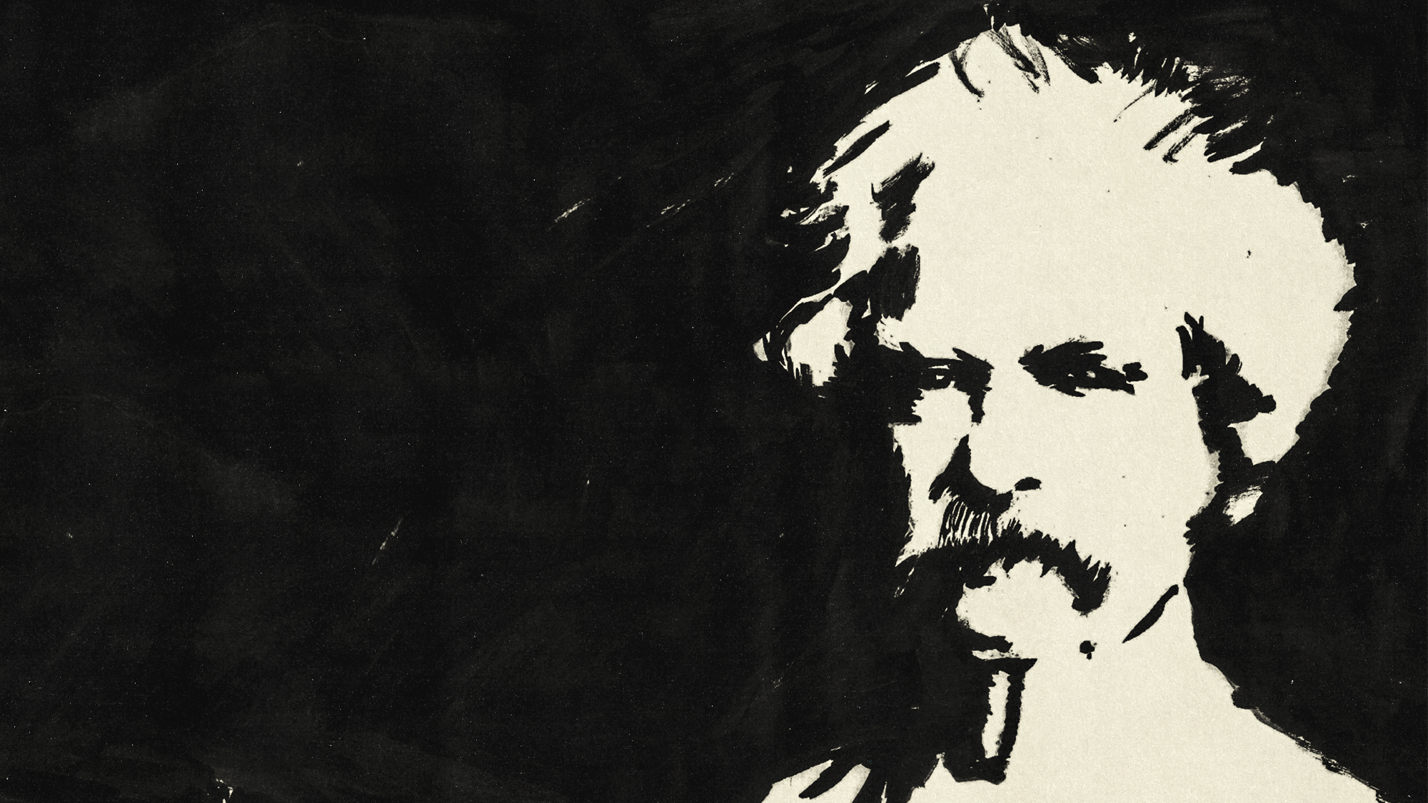 illustration of black-and-white ink sketch of Mark Twain