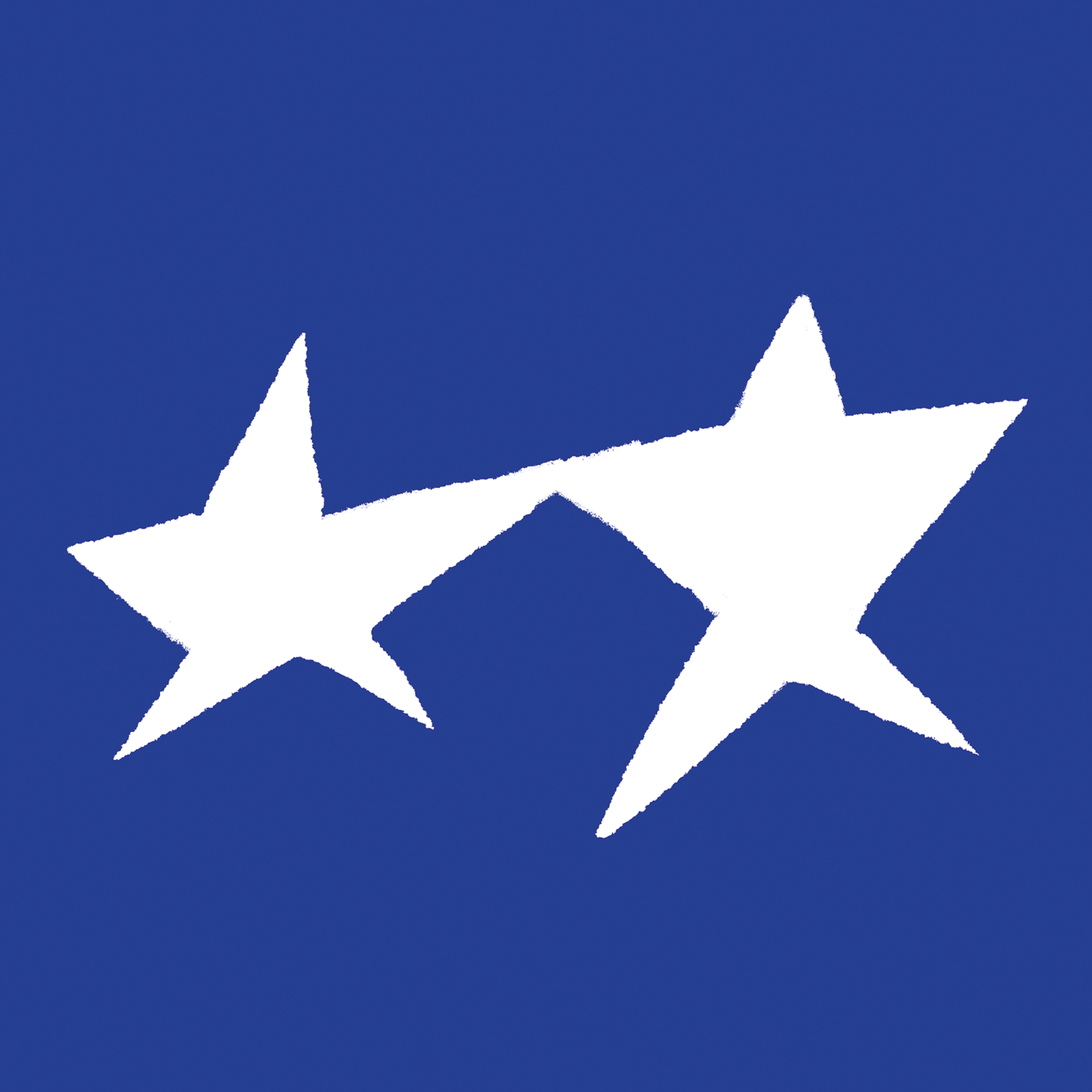 illustration with two white stars stretching to connect their closest points on blue background.