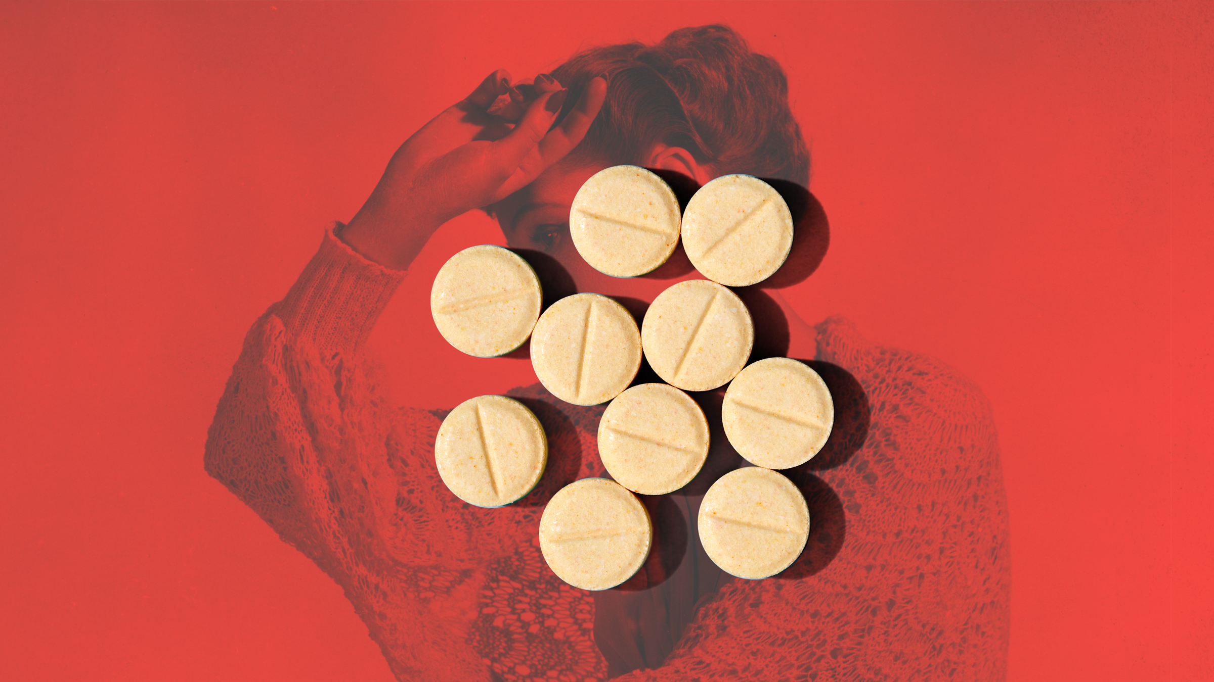 Birth-control pills superimposed over an image of a woman