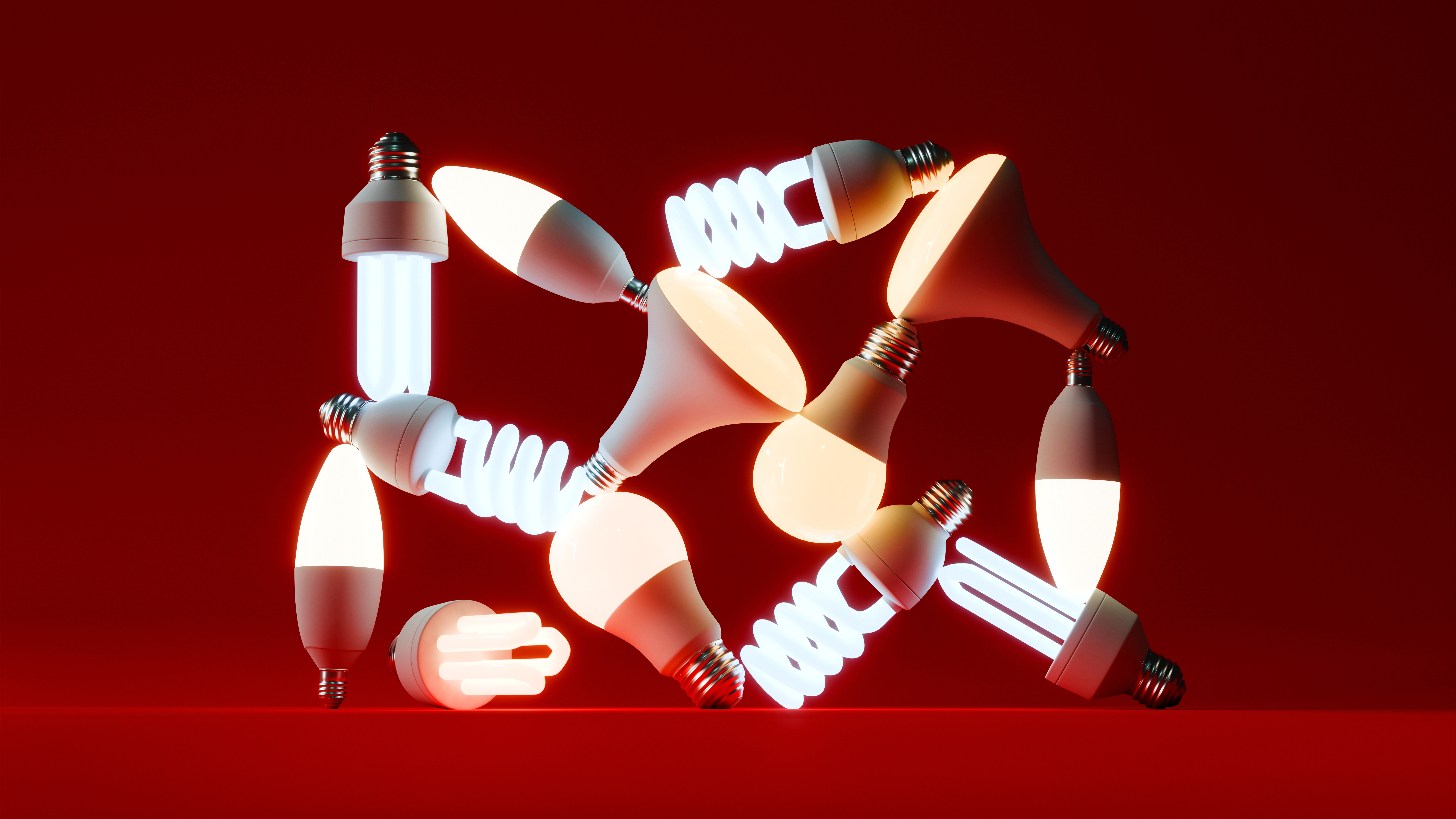 A moving image showing flickering stacked light bulbs