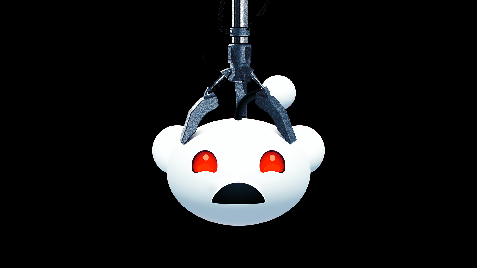 An image of the Reddit logo stuck in a claw