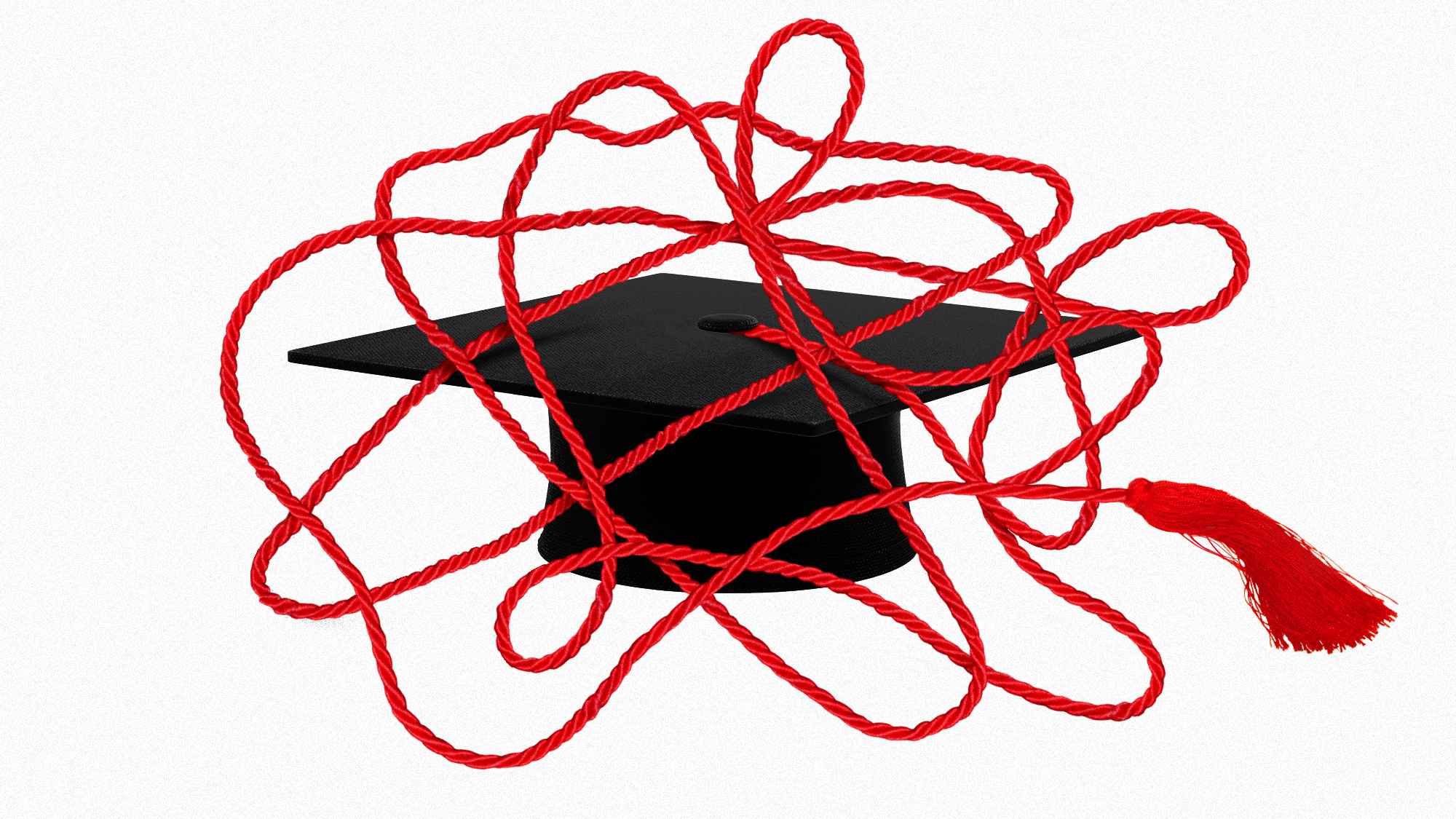 Illustration of a graduation cap with the tassel in a tangled knot