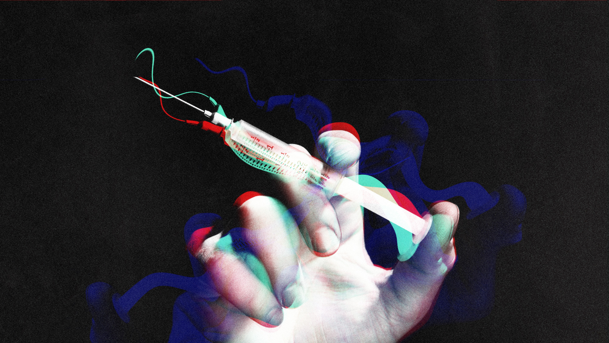 Treated photograph of a hand holding a syringe