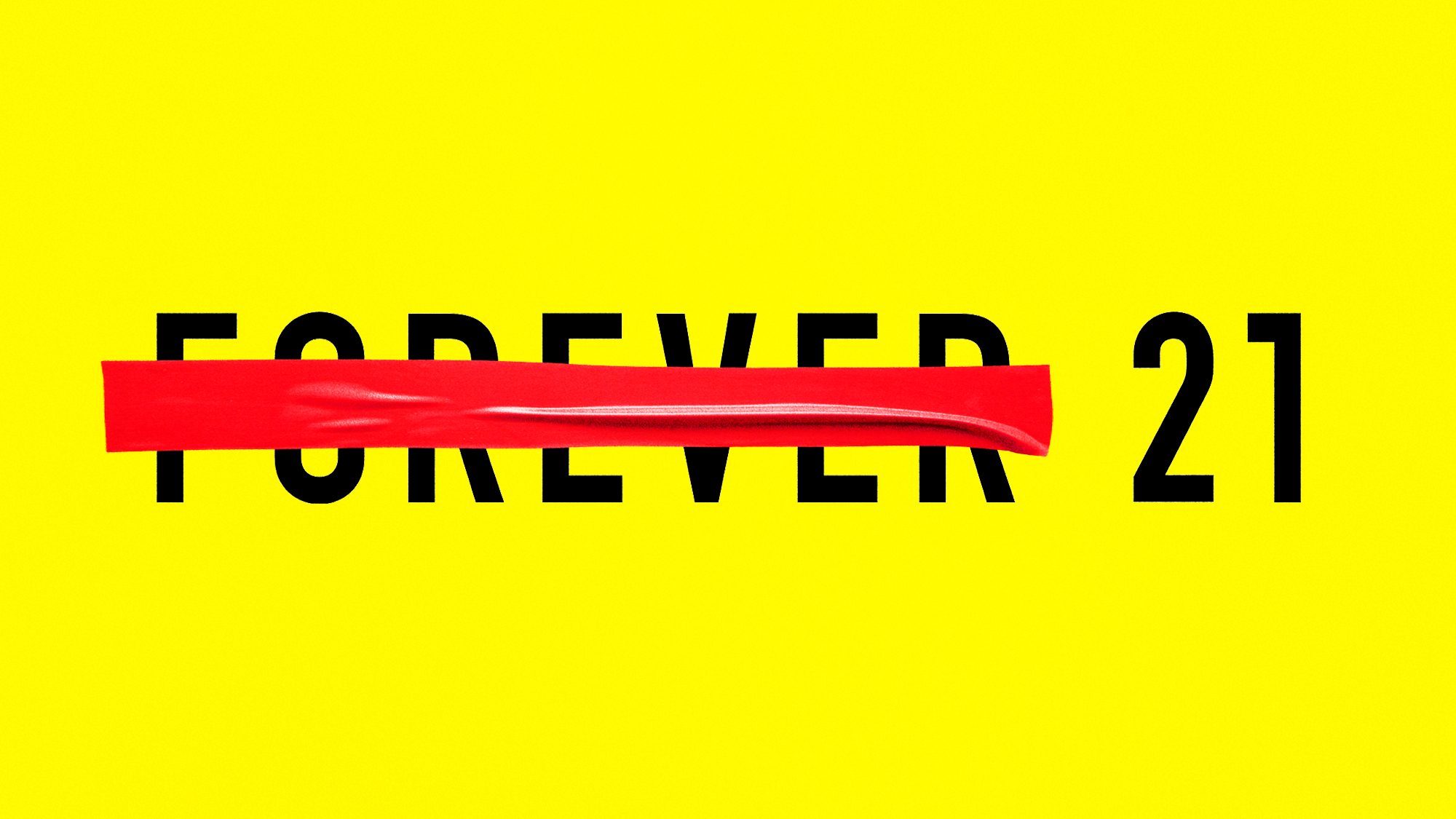 Graphic illustration of the Forever 21 logo with red tape placed over the word "Forever."