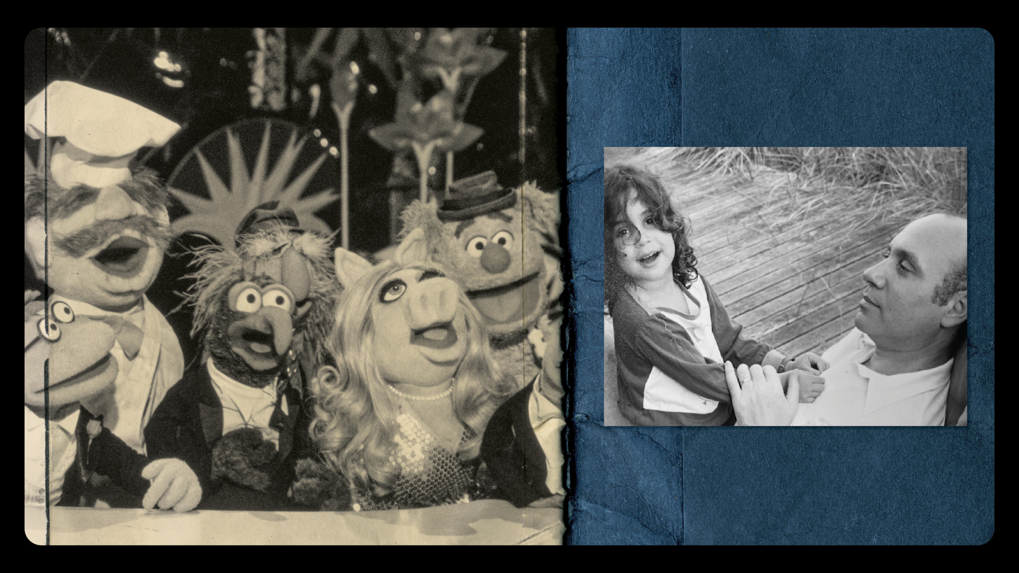 Photo illustration of an image of the Muppets next to a photo of the author with her dad