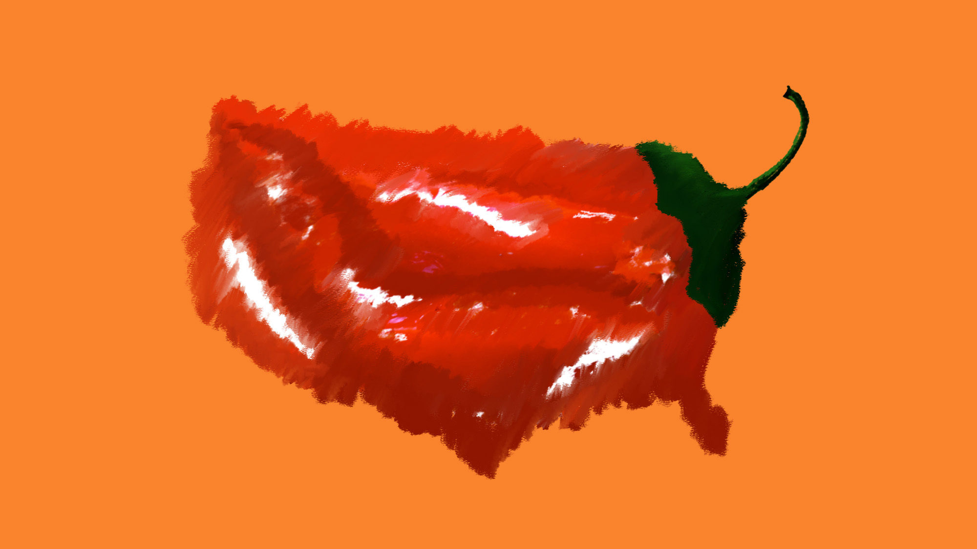 An illustration of the United States as a red chile pepper