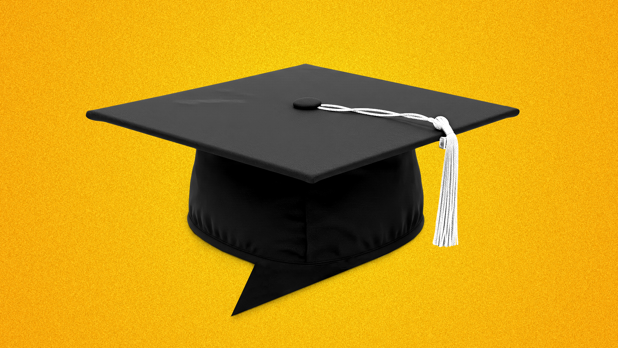 An illustration of a graduation cap against a golden-yellow background