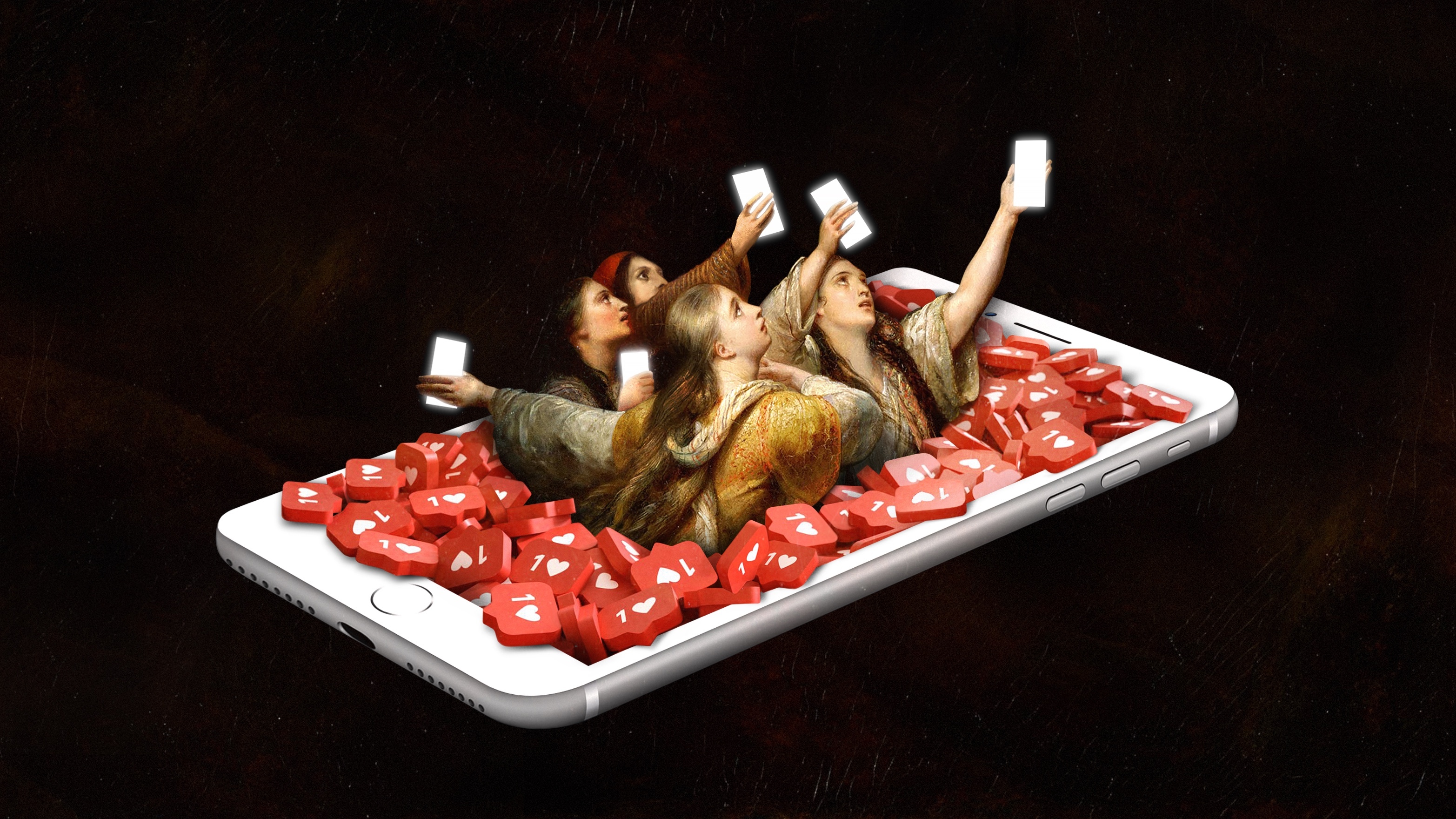 photo illustration of people reaching out from a phone