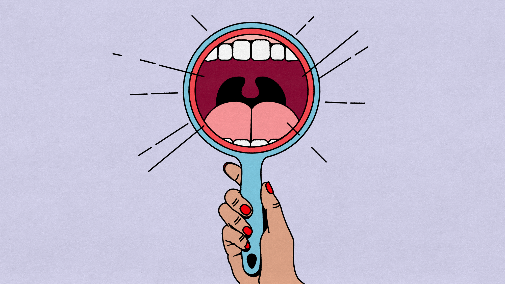 Illustration of a mirror showing a person's open mouth