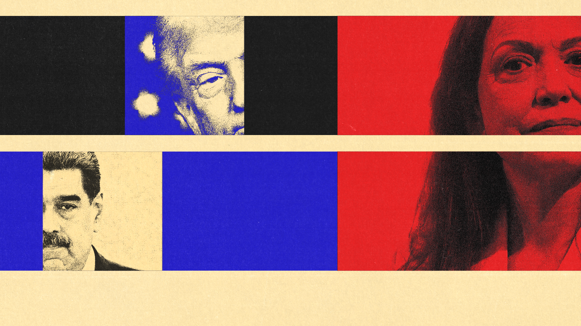 Image of Trump, Nicolás Maduro, and Delcy Rodríguez