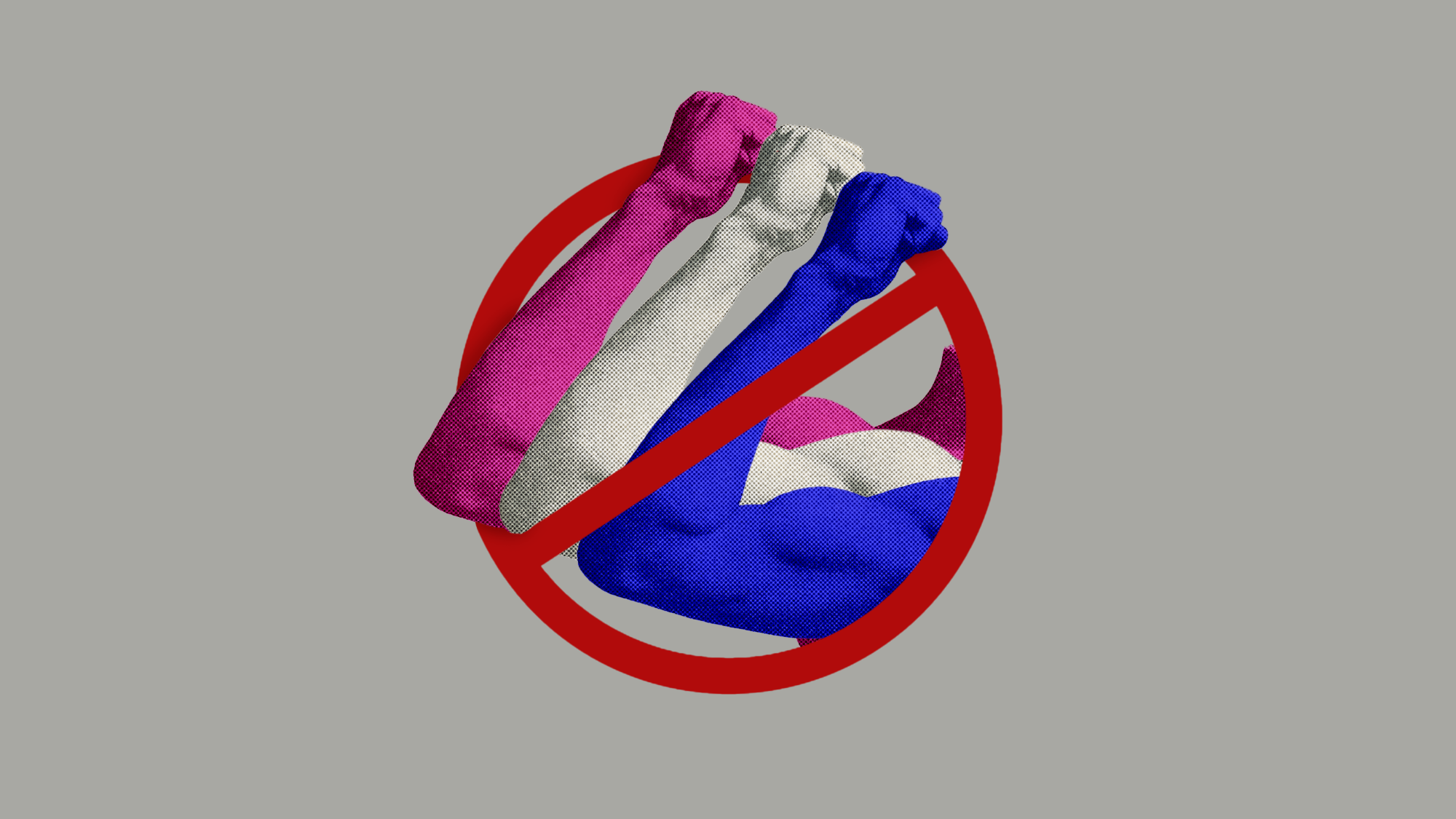 Illustration showing flexed arm trapped in stop sign icon