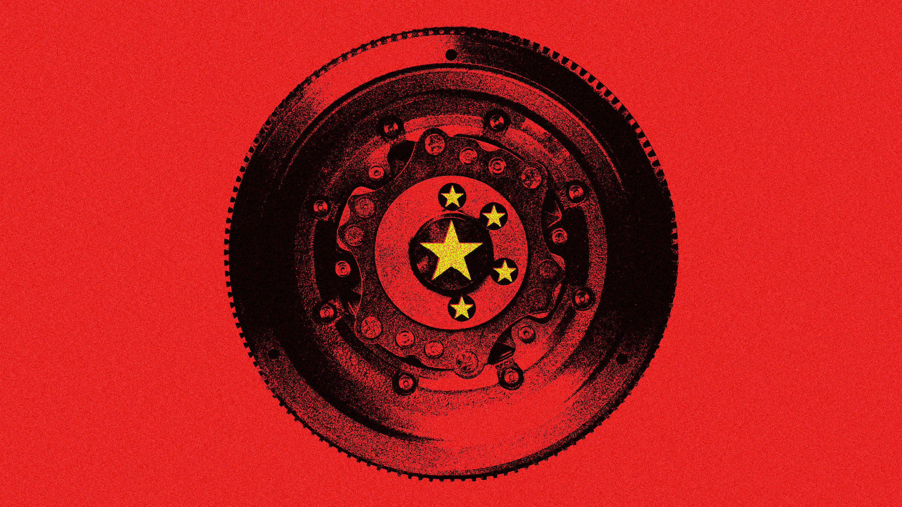 A machine flywheel with an aesthetic matching the Chinese flag