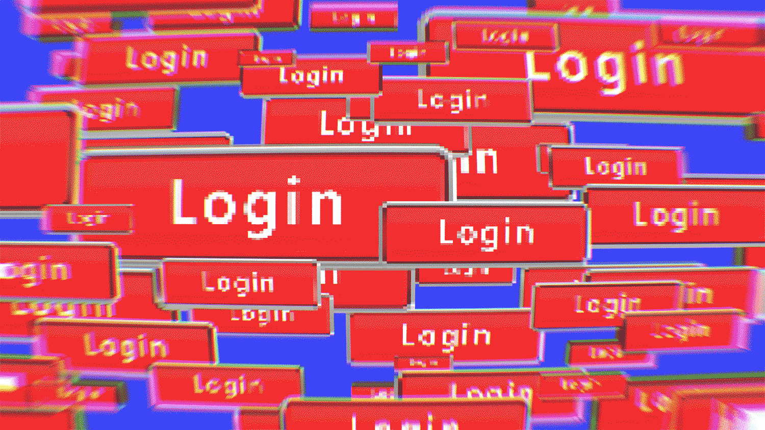 An animated GIF of many red "Login" buttons being clicked by a hand cursor.