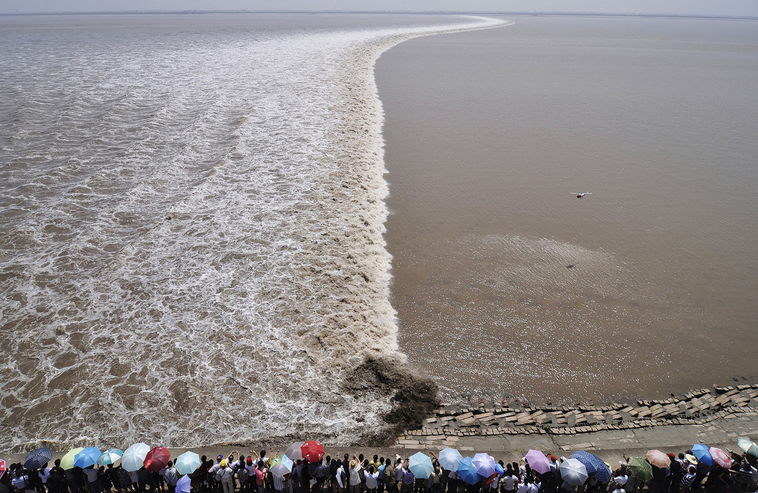 Waves crashing during the Qiantang River tide