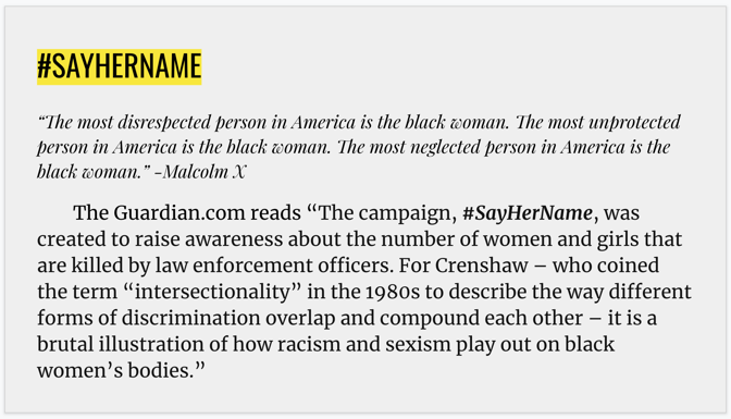 A slide showing #SAYHERNAME
