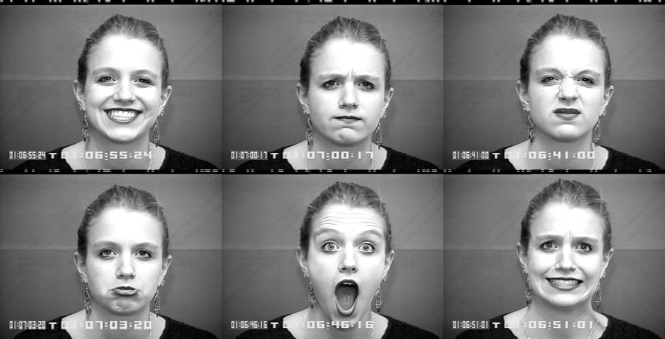 Expresiones faciales de seis emociones básicas. 