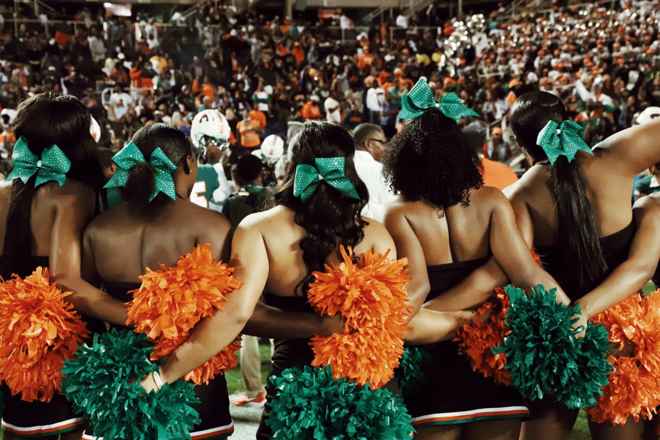 Cheerleaders at a game between Florida's A&M Rattlers and Bethune Cookman's Wildcats in Orlando, Florida.