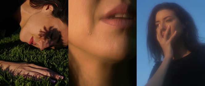 Three close-up photos of a woman's face.