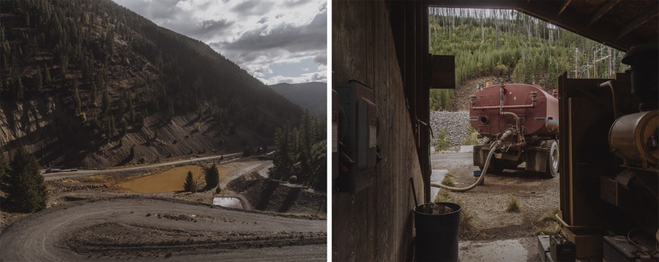 Diptych of a water drain location and a water tender.