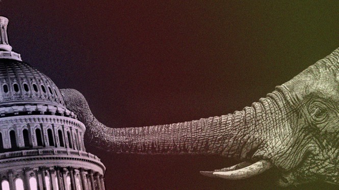 Elephant pushing the Capitol over