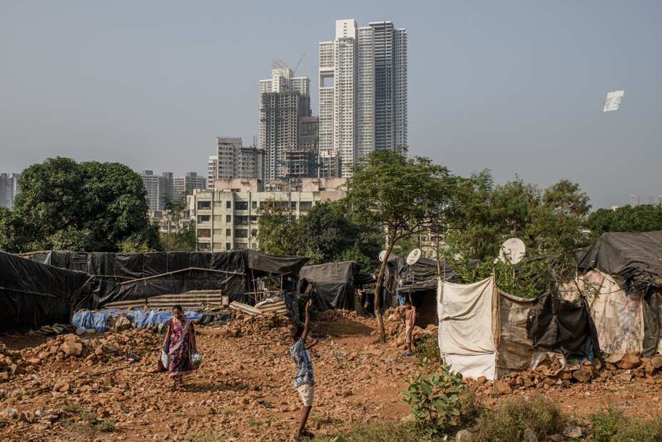 View of Ambedkar Nagar, surrounded by high-rises in Malad East.