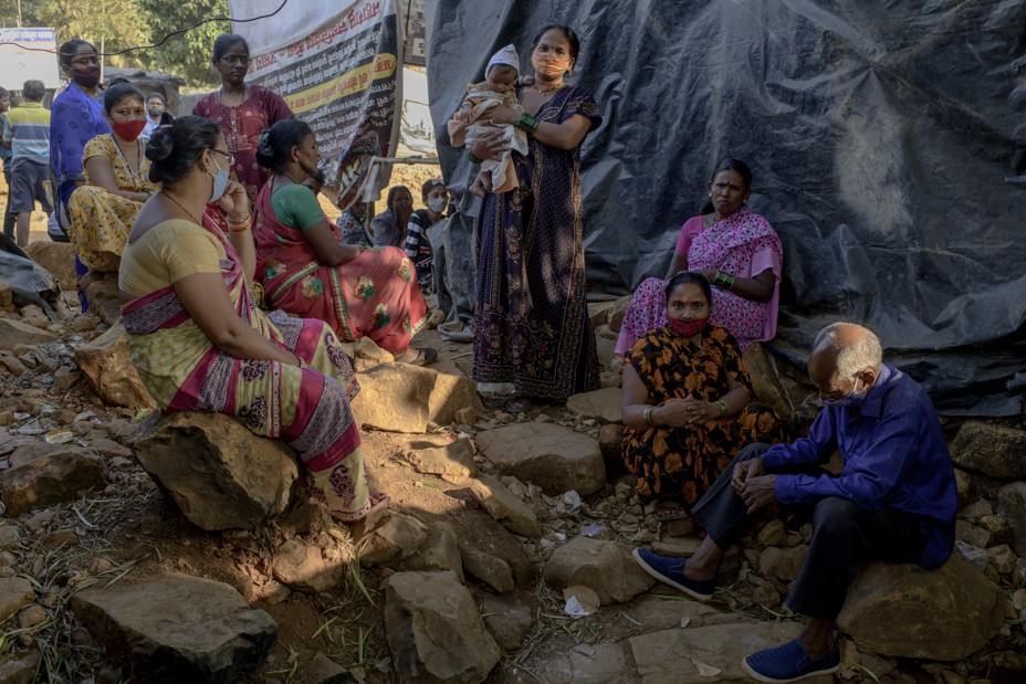 Residents of Ambedkar Nagar during their seven month long ongoing sit-in protest.