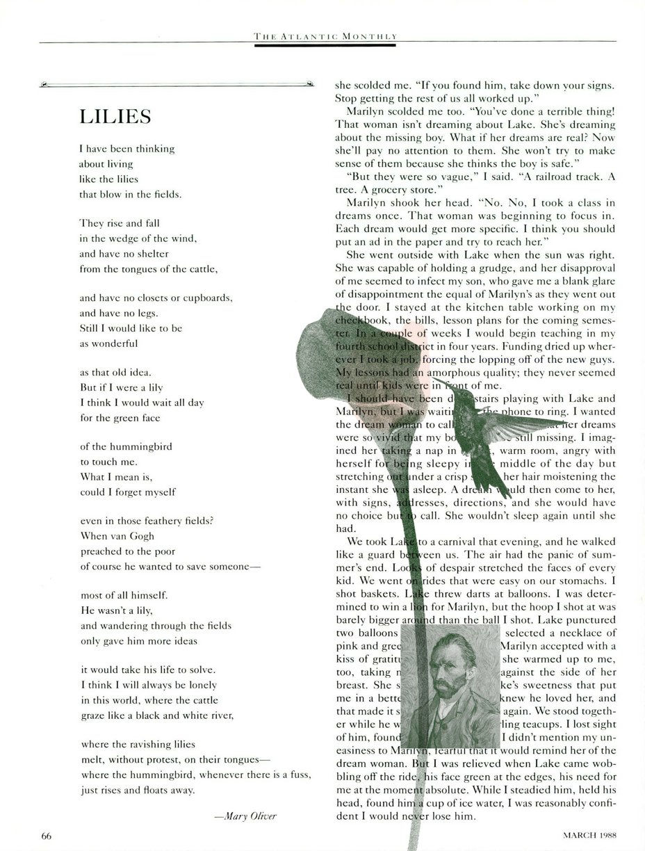 The pdf of the original magazine page with a lily, a hummingbird and Van Gogh's self portrait printed on