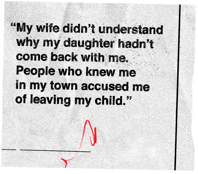 Photo illustration of a testimonial from a separated family: 