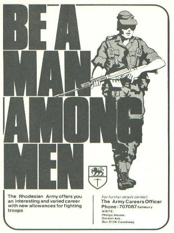 A Rhodesian-army recruiting poster that reads: 