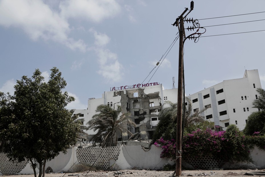 A hotel damaged by the war, in Aden, Yemen, Feb. 15, 2018. (AP Photo/Nariman El-Mofty)
