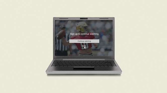 An image of a laptop showing a football player overlayed with the text 
