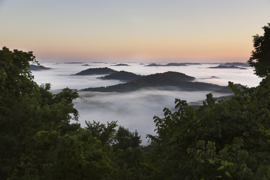Appalachian mountains seen early morning through clouds